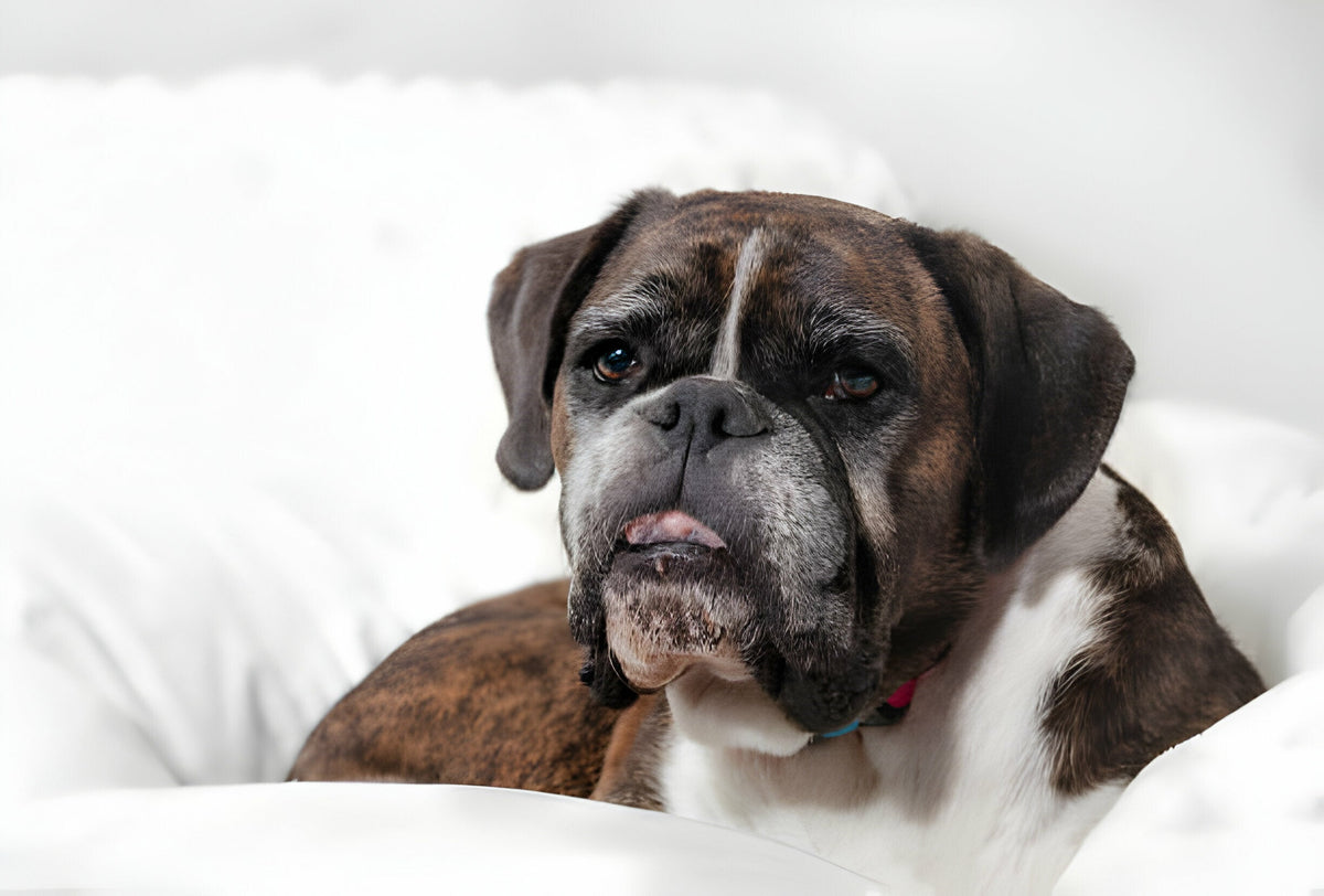 A Senior Dog on the Bed