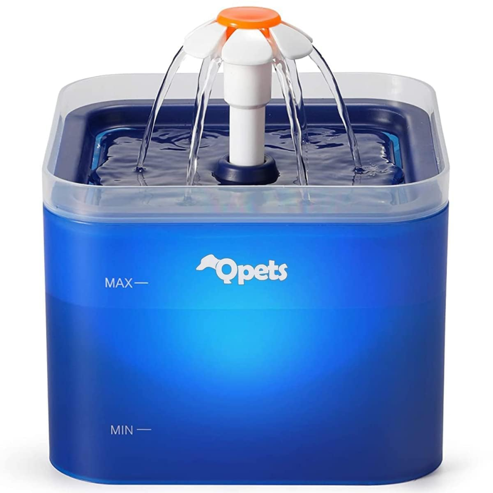 QPets Automatic Water Fountain with LED Light for Pets Blue
