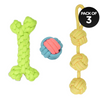 Skatrs 3 Ball Tug, Ball and Bone Shaped Rope Chew Toy Combo for Dogs and Cats Both-Toys Skatrs Pack of 3