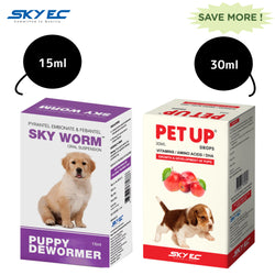 Skyec Skyworm Dewormer and Petup Drops Multi Vitamin Supplement for Puppies Combo