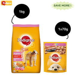 Pedigree Chicken and Milk Dry and Chicken Chunks in Gravy Wet Puppy Food Combo