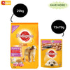 Pedigree Chicken and Milk Dry and Chicken Chunks in Gravy Wet Puppy Food Combo Exclusive Combo Pedigree 20kg + 15x70g