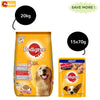 Pedigree Chicken, Egg and Rice Dry and Chicken and Liver Chunks in Gravy Wet Adult Dog Food Combo Exclusive Combo Pedigree 20kg + 15x70g