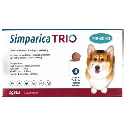 Zoetis Simparica Trio Dog Tick and Flea Control Tablet (pack of 3 tablets)