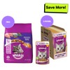Whiskas Mackerel Flavour and Salmon in Gravy Meal Adult Cat Dry and Wet Food Combo Exclusive Combo Whiskas 3kg + 14x80g