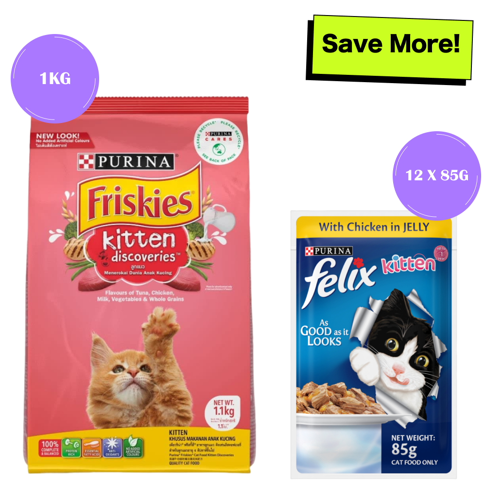 Buy Friskies Kitten Cat Dry Food and Purina Felix Chicken with Jelly Kitten Cat Wet Food Online in India Supertails