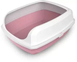 PetGains Semi Closed Anti Overflow Litter Tray with Scooper for Cats (Pink)