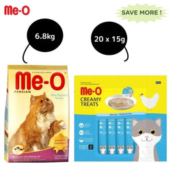 Me O Creamy Chicken & Liver Cat Treat and Adult Persian Dry Cat Food Combo