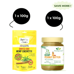 Healing Leaf Hemp Peanut Butter and Bark Out Loud Skin & Coat Hemp Chew Stix for Dogs and Cats Combo