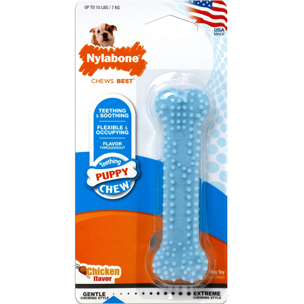 Buy Nylabone Puppy Teething Chicken Flavoured Dental Bone Chew Toy for Dogs Blue Online Supertails