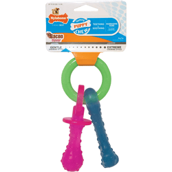 Nylabone Puppy Teething Bacon Flavoured Pacifier Toy for Dogs (Blue/Pink)