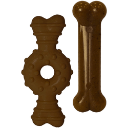Nylabone Puppy Teething Chicken Medley Flavoured Chew and Ring Bone Toy for Dogs (Brown)