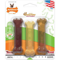 Nylabone Puppy Teething Peanut Butter, Bacon and Beef Flavoured Flexi Triple Chew Bone Toy for Dogs (Brown, Beige)