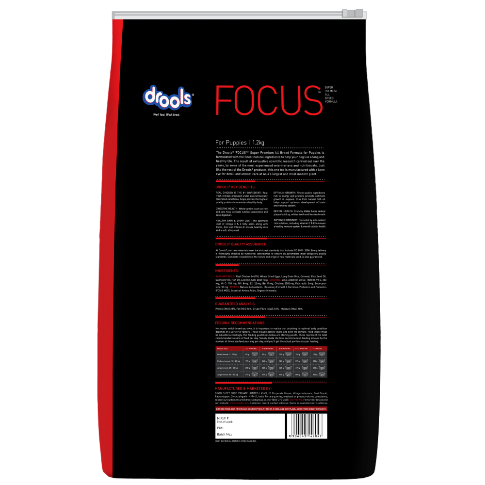 Drools Focus Super Premium Dry Food and Chicken & Chicken Liver Chunks in Gravy Puppy Dog Wet Food Combo Dogs- Dry Food Drools Focus
