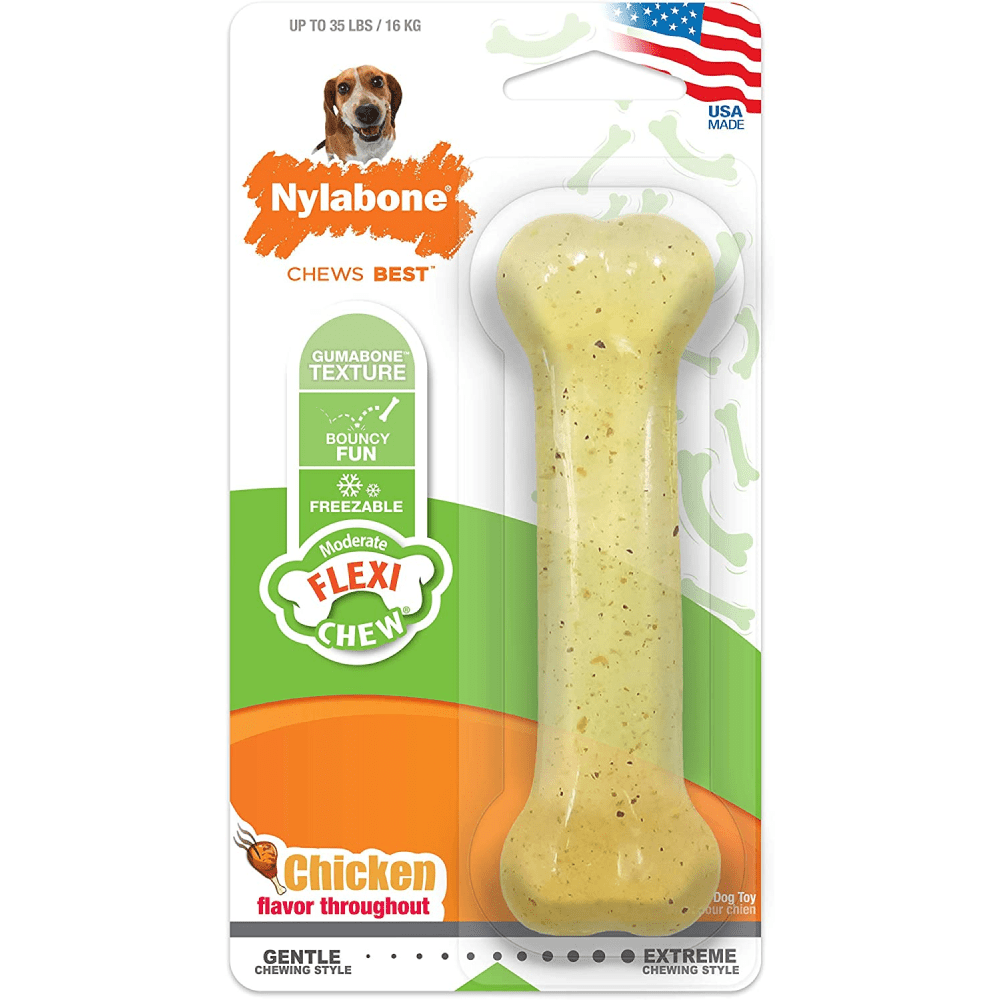 Nylabone Puppy Teething Chicken Flavoured Flexi Chew Bone Toy for Dogs (Beige) Supertails