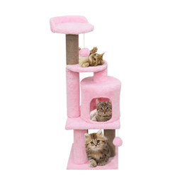 Hiputee Soft Fur Activity Scratching Post, Natural Sisal Rope Triple Platform Tower Tree for Cats (Pink)