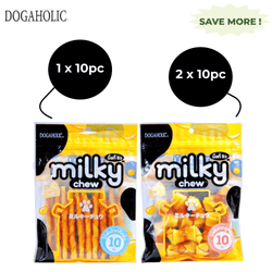 Dogaholic Milky Chew Cheese Chicken Bone Style and Stick Style Dog Treats Combo (1+2)