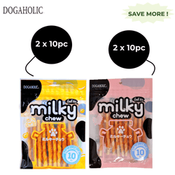 Dogaholic Milky Chew Cheese Chicken and Milky Chew Chicken Stick Style Dog Treats Combo (2+2)