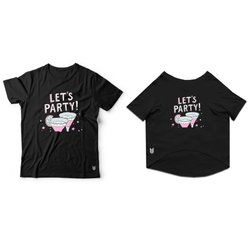 Ruse "Lets Party" Printed Half Sleeves T Shirt Combos for Cats and Humans (Black)