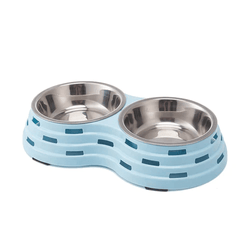 Emily Pets Double Bowls, Premium Stainless Steel for Dogs and Cats (Blue)