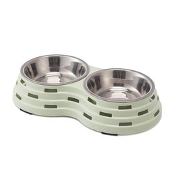 Emily Pets Double Bowls, Premium Stainless Steel for Dogs and Cats (Green)