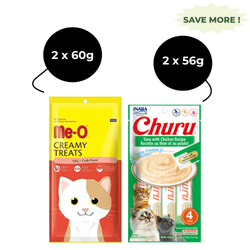 Me O Creamy Crab and INABA Churu Tuna with Chicken Creamy Cat Treats (2+2)