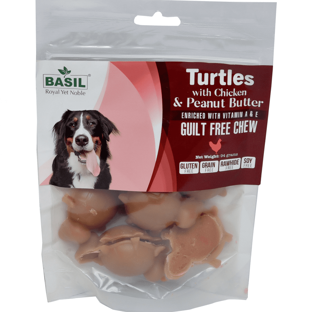 Buy Basil Chicken Peanut Butter Turtle Shaped Dog Chew Treats