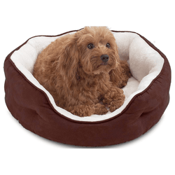 Fluffy's Pawsome Round Washable Bed for Dogs and Cats (Brown)