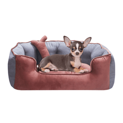 Hiputee Reversible Holland Velvet Bed for Dogs and Cats (Peach, Grey)