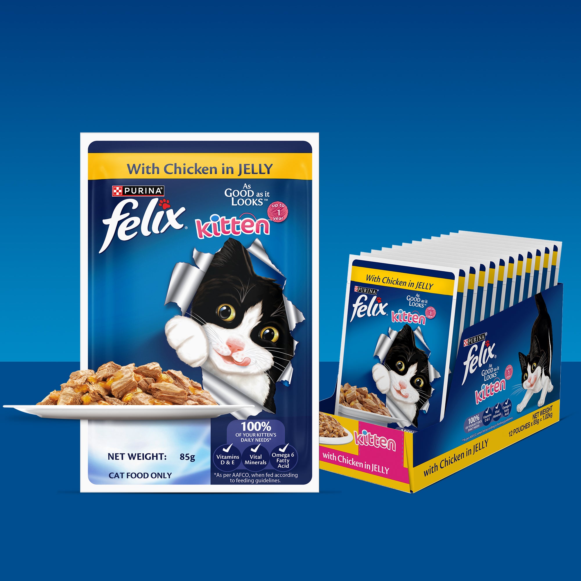Purina Felix with Chicken in Jelly Complete and Balanced Kitten Cat Wet Food Retail-Food Felix