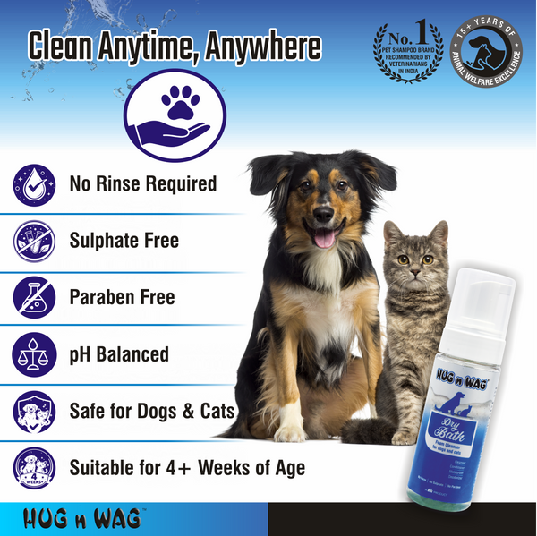 TTK Hug n Wag Dry Bath Foam Cleanser for Dogs and Cats