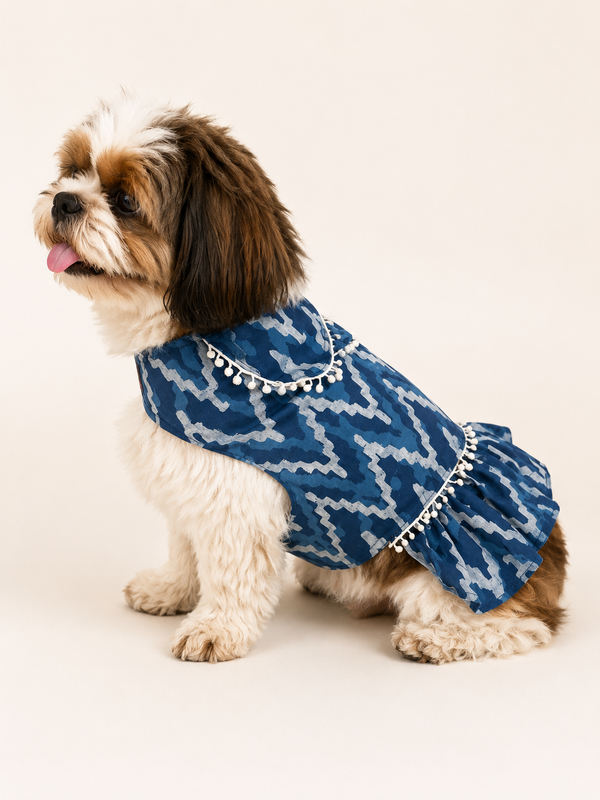 Pawgypets Cotton Dress for Dogs (Indigo)