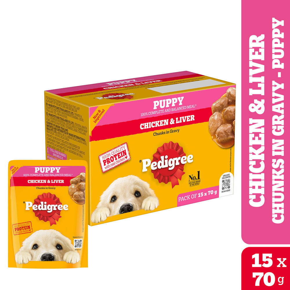 Pedigree Chicken & Liver Chunks in Gravy Puppy Wet Dog Food Dogs-Wet Food Pedigree 15x70g