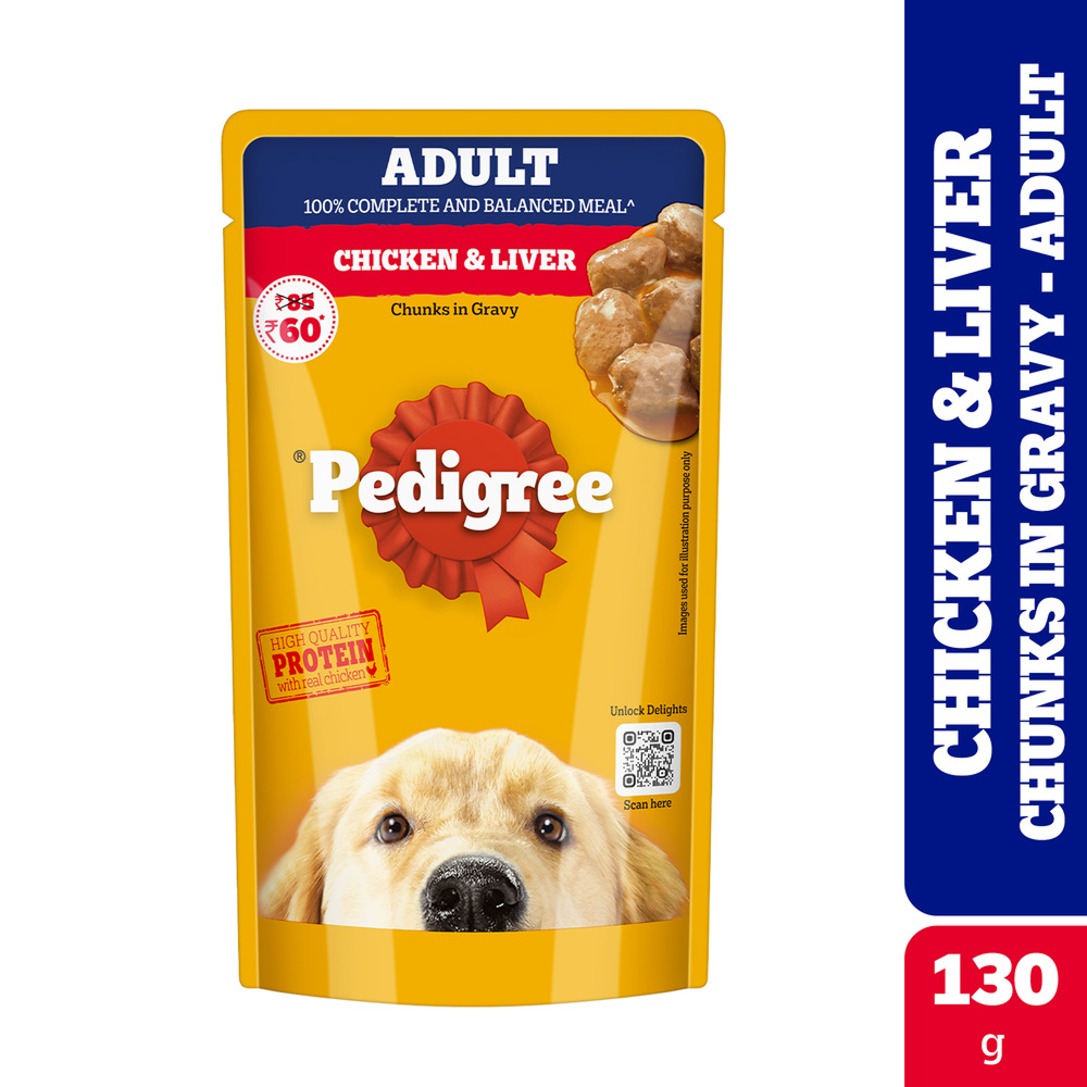 Pedigree Chicken and Liver Chunks in Gravy Adult Dog Wet Food (130g) Dogs-Wet Food Pedigree