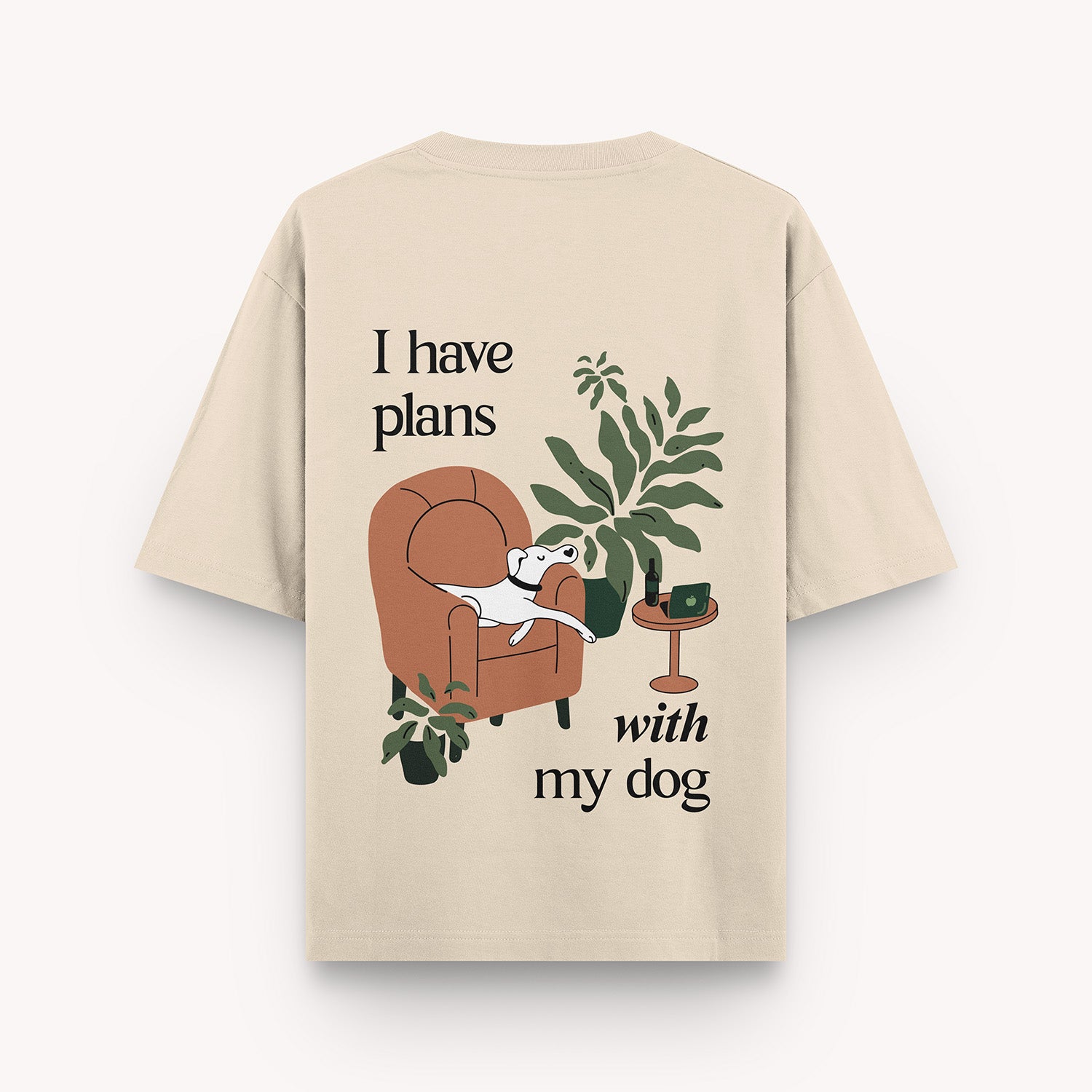 The Pack Plans with My Dog Oversized T Shirt for Men and Women (Beige) Pet Parent-Clothing & Accessories The Pack Dropship S