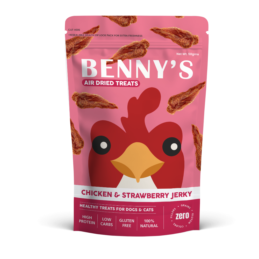 Bennys Bowl Chicken and Strawberry Jerky Dog Treats Dog Treats + Others Bennys Bowl 50g