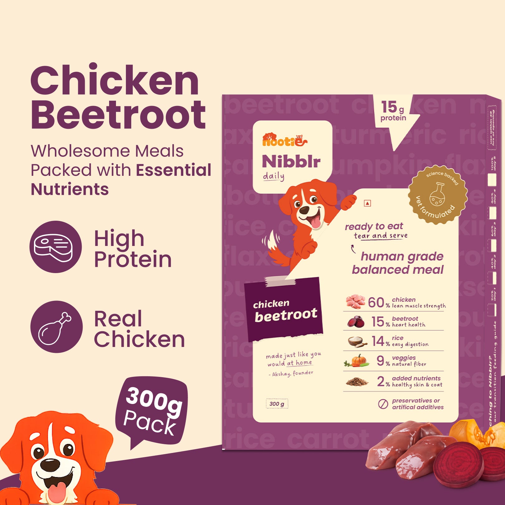 Nibblr By Nootie Wholesome Chicken Liver Beetroot & Rice Ready to Eat Meal Dog Wet Food Dogs-Fresh Food Nootie