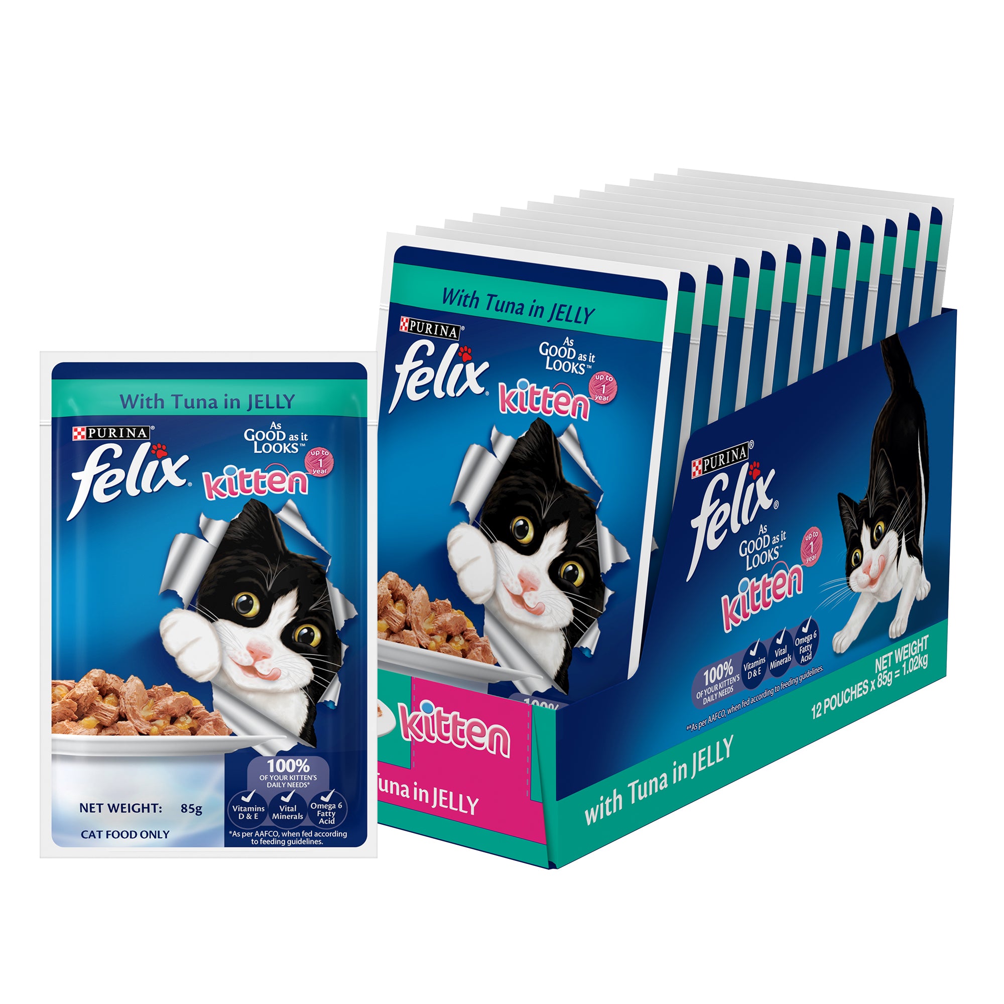 Purina Felix Tuna with Jelly Complete and Balanced Kitten Wet Food Cats-Wet Food Felix 12x85g