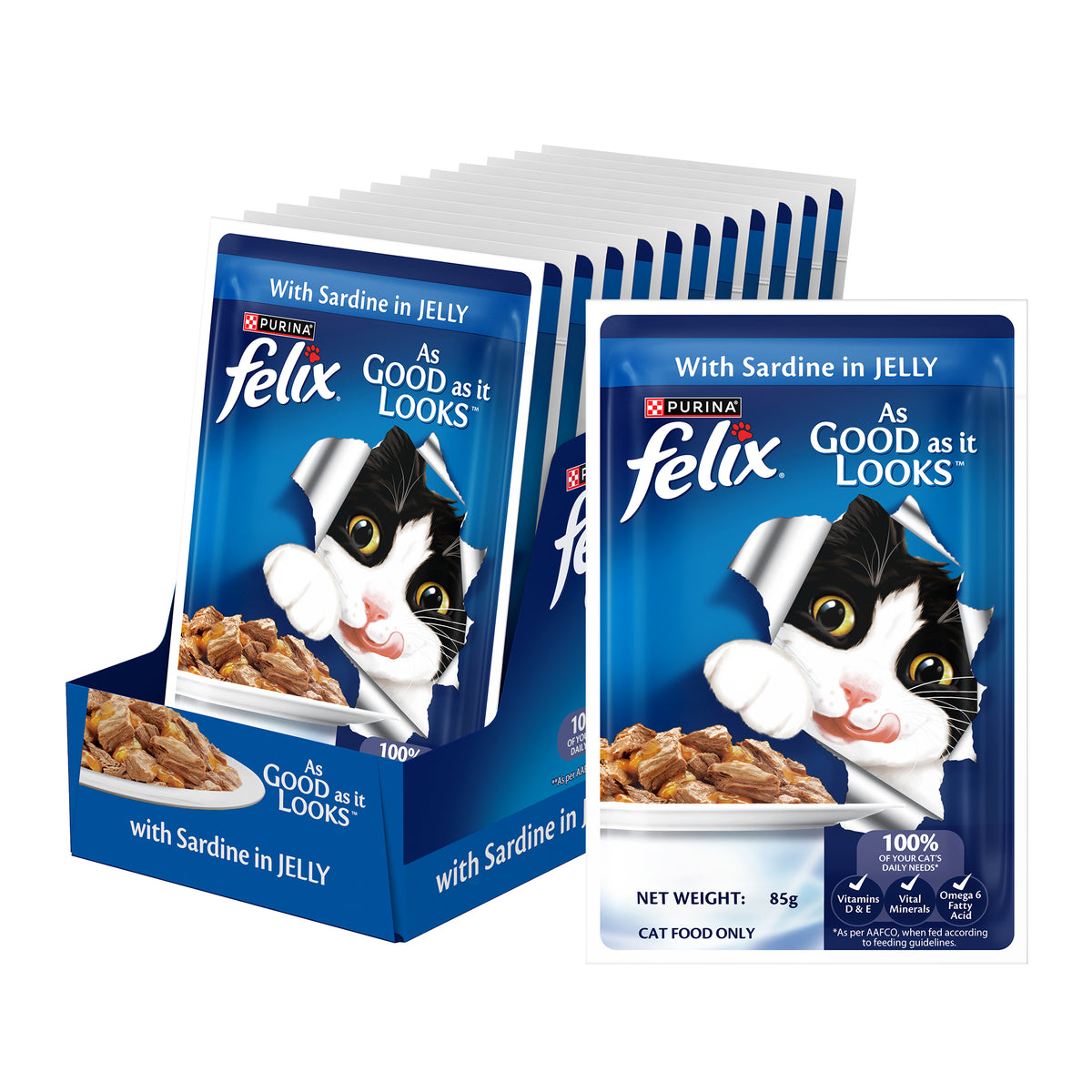 Purina Felix Sardine with Jelly Adult Cat Wet Food - 85g Retail-Food Felix