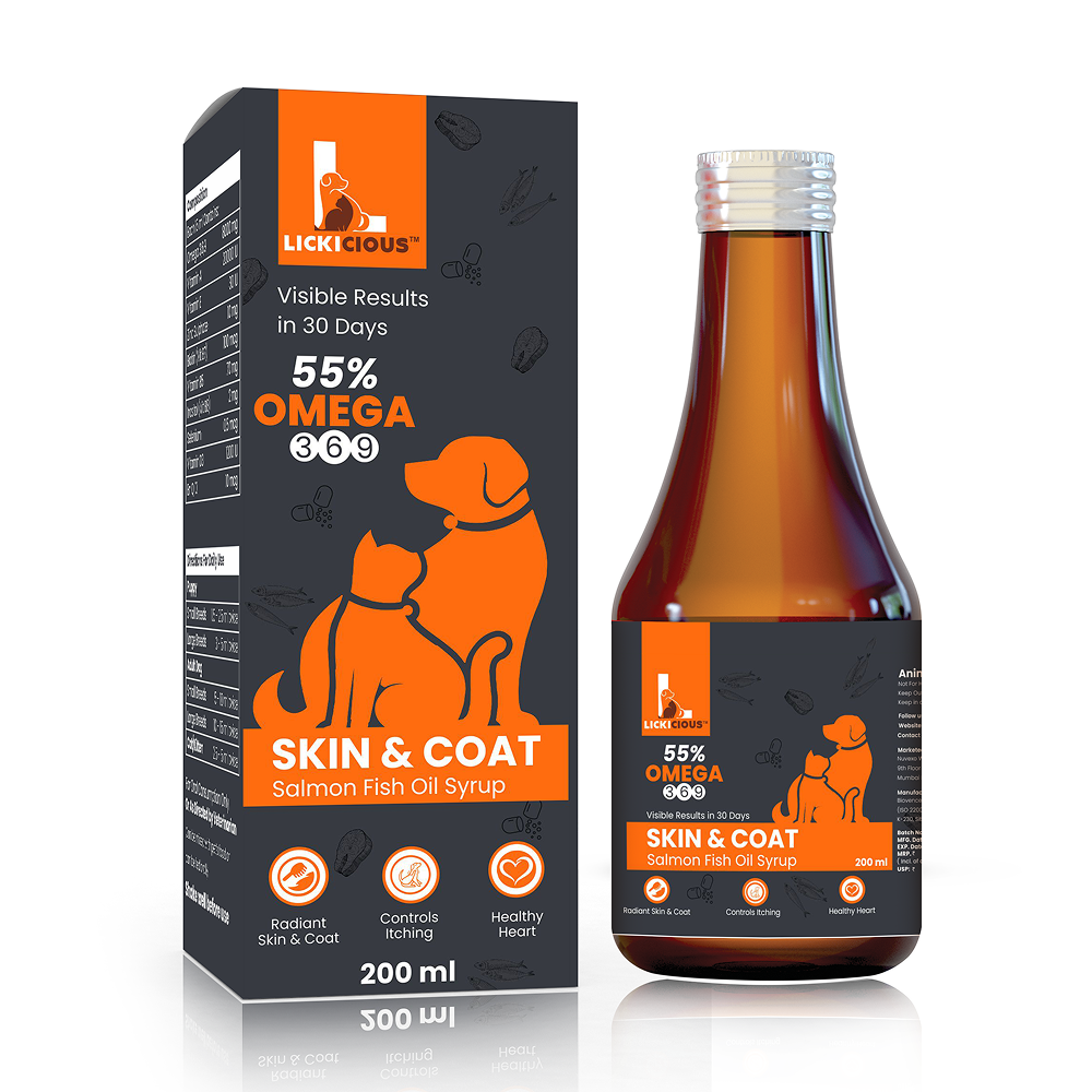 Lickicious Skin & Coat Syrup with Salmon Oil Omega 3 6 9 for Dogs & Cats Both-Health & Wellness Lickicious 200mL
