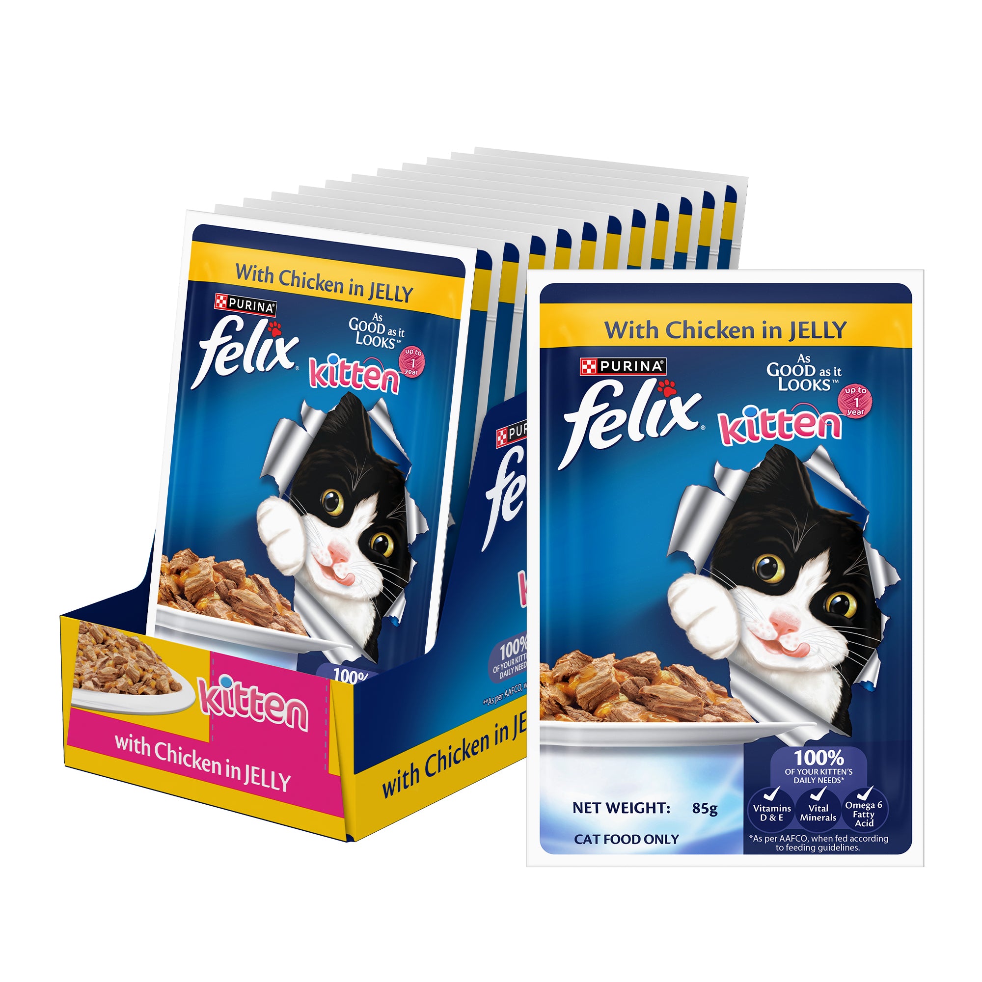 Purina Felix with Chicken in Jelly Complete and Balanced Kitten Cat Wet Food Cats-Wet Food Felix 96x85g
