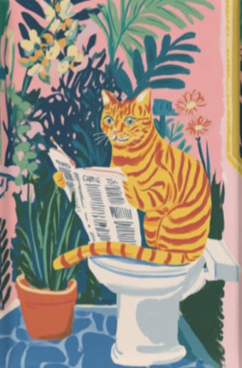 EverythingBoho The News Hungry Cat Wall Art (Bottle Green)