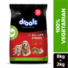 Drools 100% Vegetarian Puppy and Adult Dog Veg Dry Food (All Life Stages) Dogs- Dry Food Drools 8kg+2kg(Free Inside)