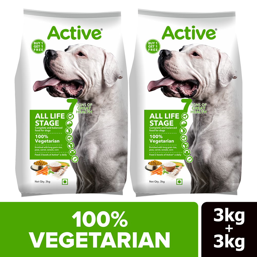 Active All Breed 100% Veg Dog Dry Food (Buy 1 Get 1) Dogs- Dry Food Active 3kg+3kg