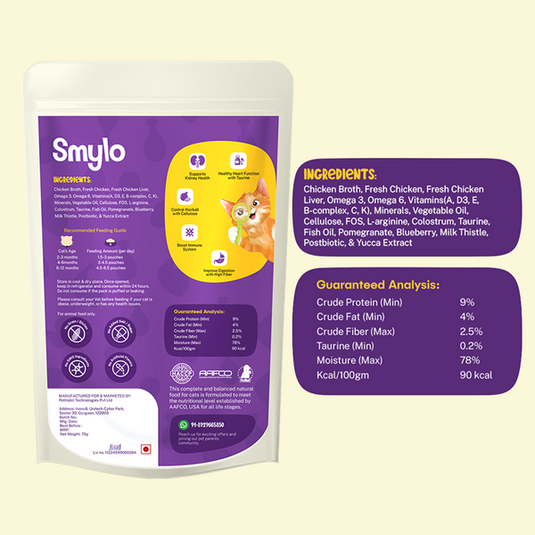 Smylo Chicken, Liver and Pomergranate Fresh and No Preservative Kitten Cat Wet Food