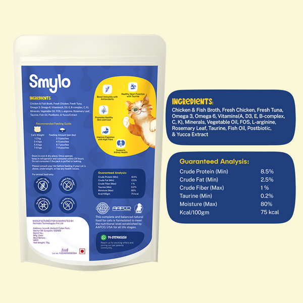 Smylo Chicken, Tuna and Rosemary Fresh and No Preservative Adult Cat Wet Food