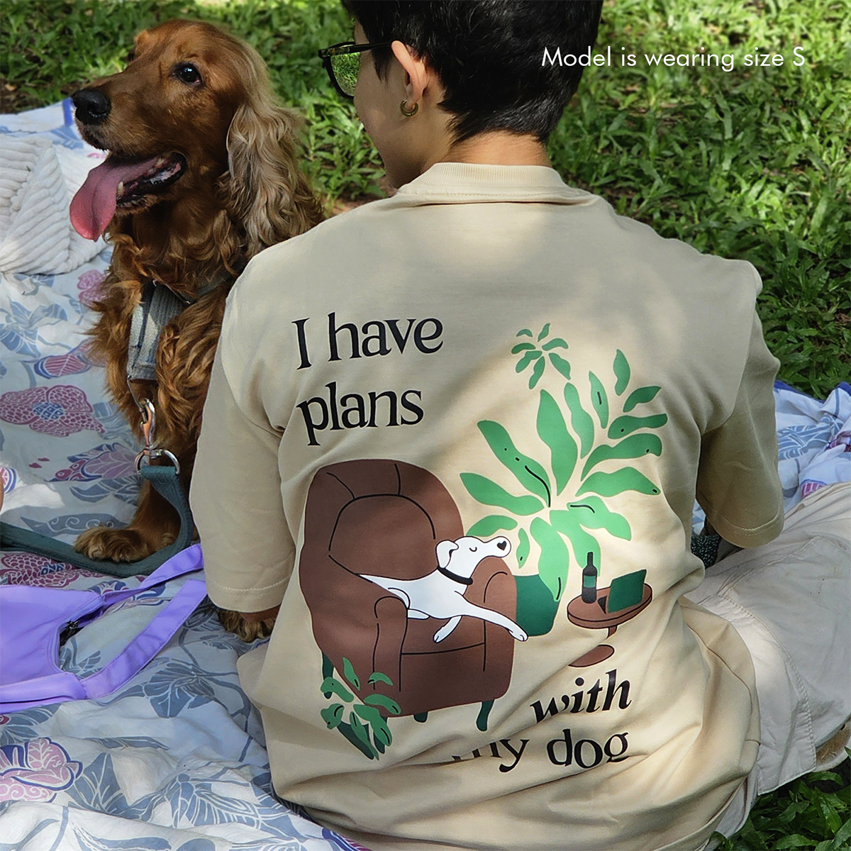 The Pack Plans with My Dog Oversized T Shirt for Men and Women (Beige) Pet Parent-Clothing & Accessories The Pack Dropship