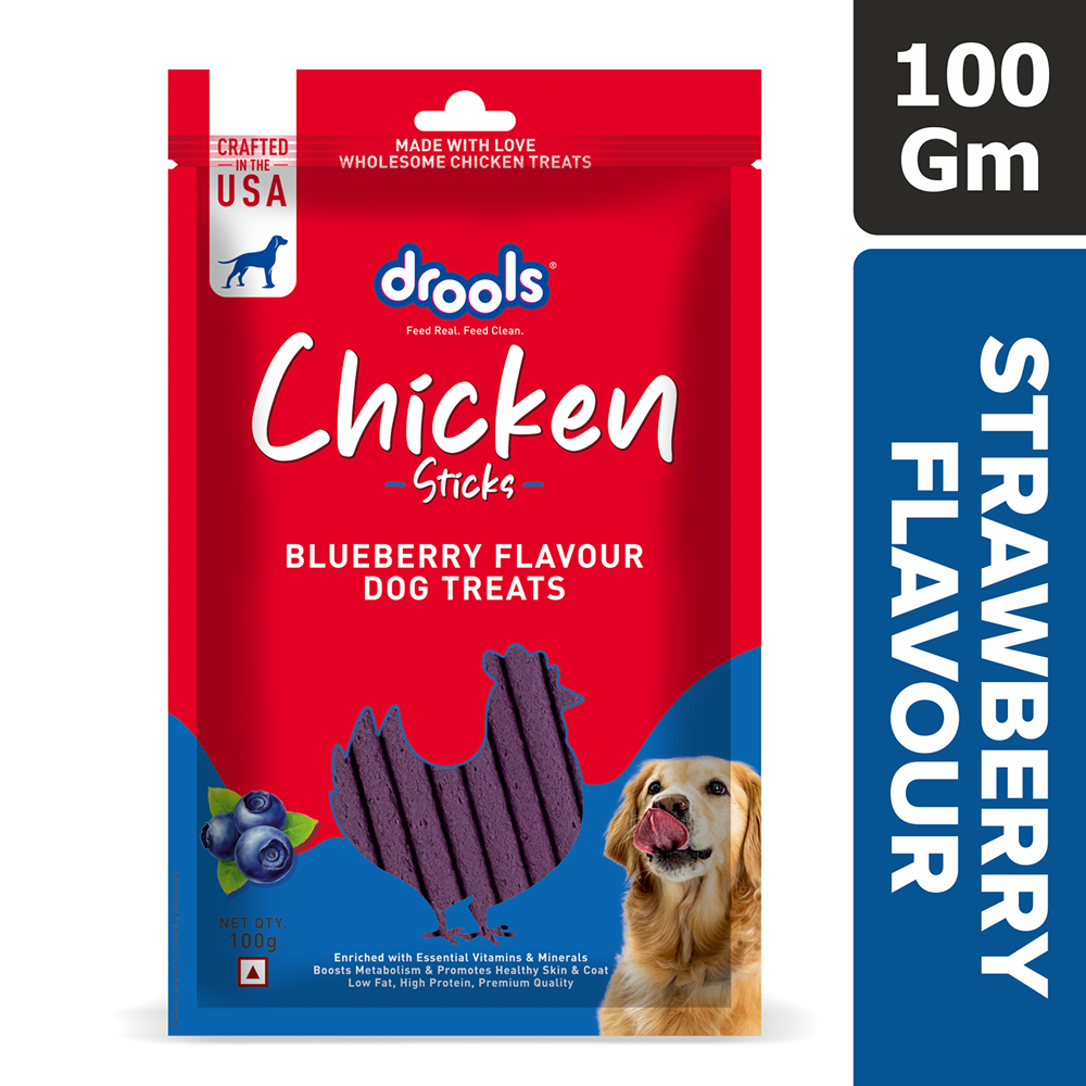 Drools Blueberry Flavour Chicken Sticks Treat for Dogs Dog Treats + Others Drools 100g