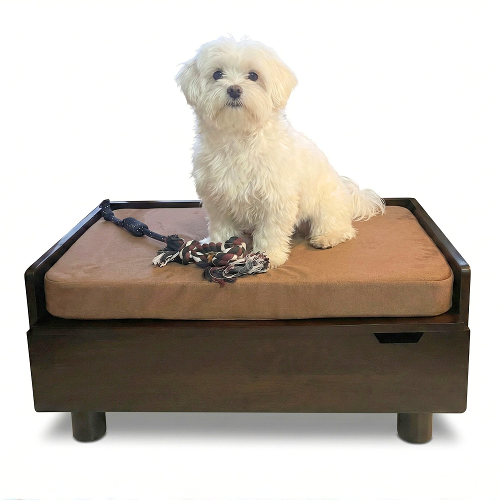 FurryLiving Hibachi Bed with Storage for Dogs (Dark Brown/Brown Cushion) Both-Furniture FurryLiving Dropship M:30x18x14in