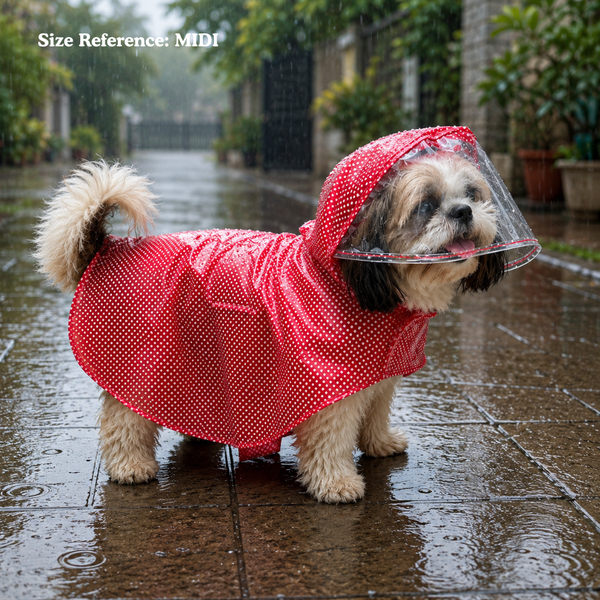 Pawgypets Polka Printed Waterproof Raincoat for Dogs & Cats (Red)